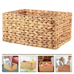 Hand-woven Rattan Wicker Basket Fruit Tea Snack Bread Basket Rectangular Storage Box Household Kitchen Supplies