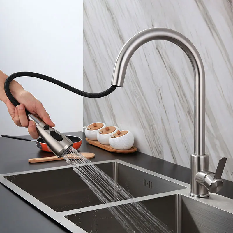 

Смеситель для кухни из нержавеющей стали, раковина для мойки, выдвижной смеситель для горячей и холодной воды.