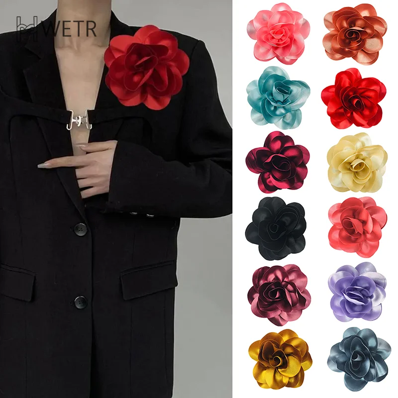 15cm Fashion Large Flower Brooch Clip Satin Fabric French Flower Brooch Handmade Suit Sweater Coat Decor Pins Brooches
