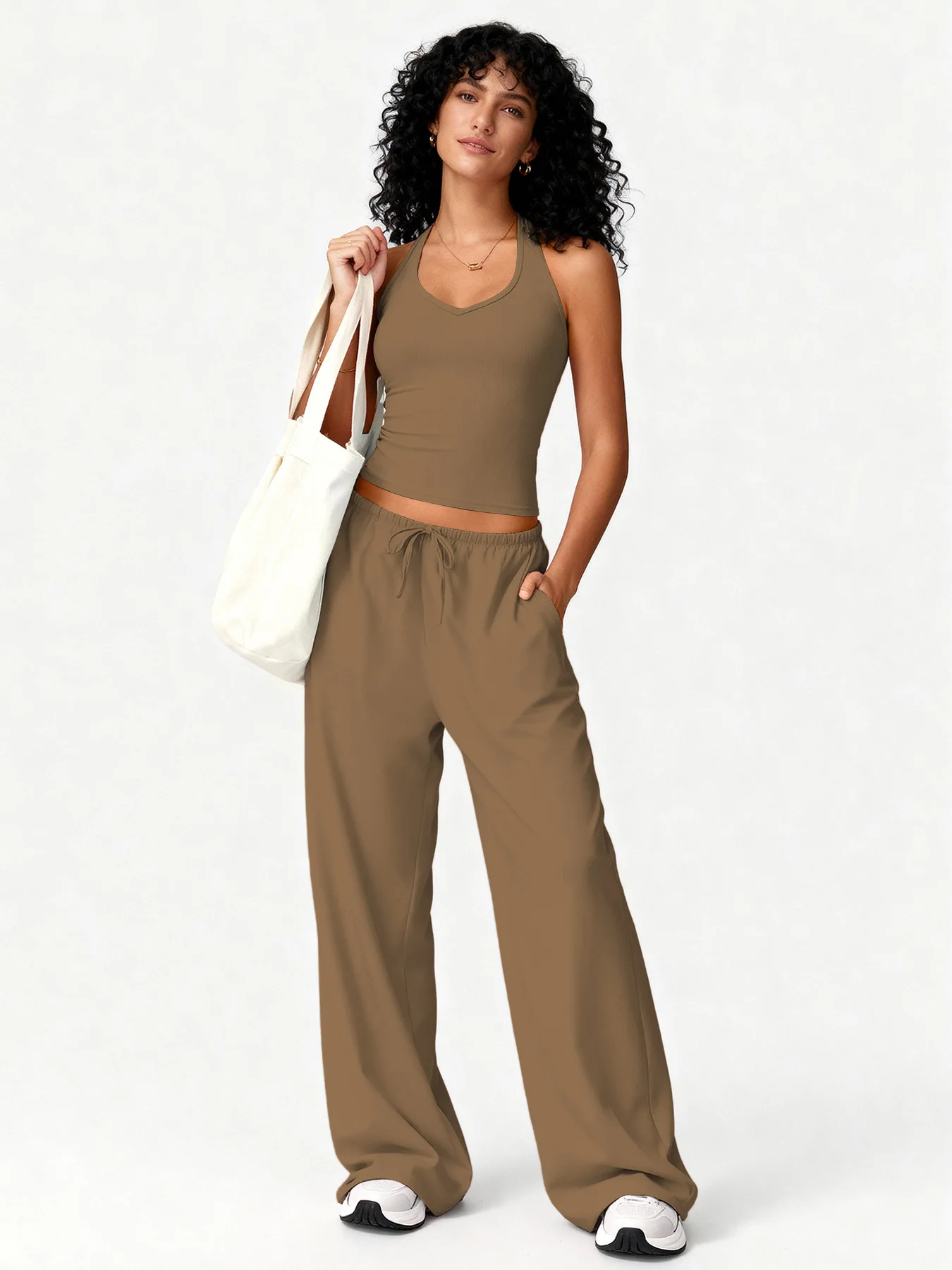 بدلة اليوغا الأوروبية والأمريكية للياقة البدنية سريعة الجفاف، قميص قصير جميل من الخلف، سروال واسع الخصر، ملابس غير رسمية للجري