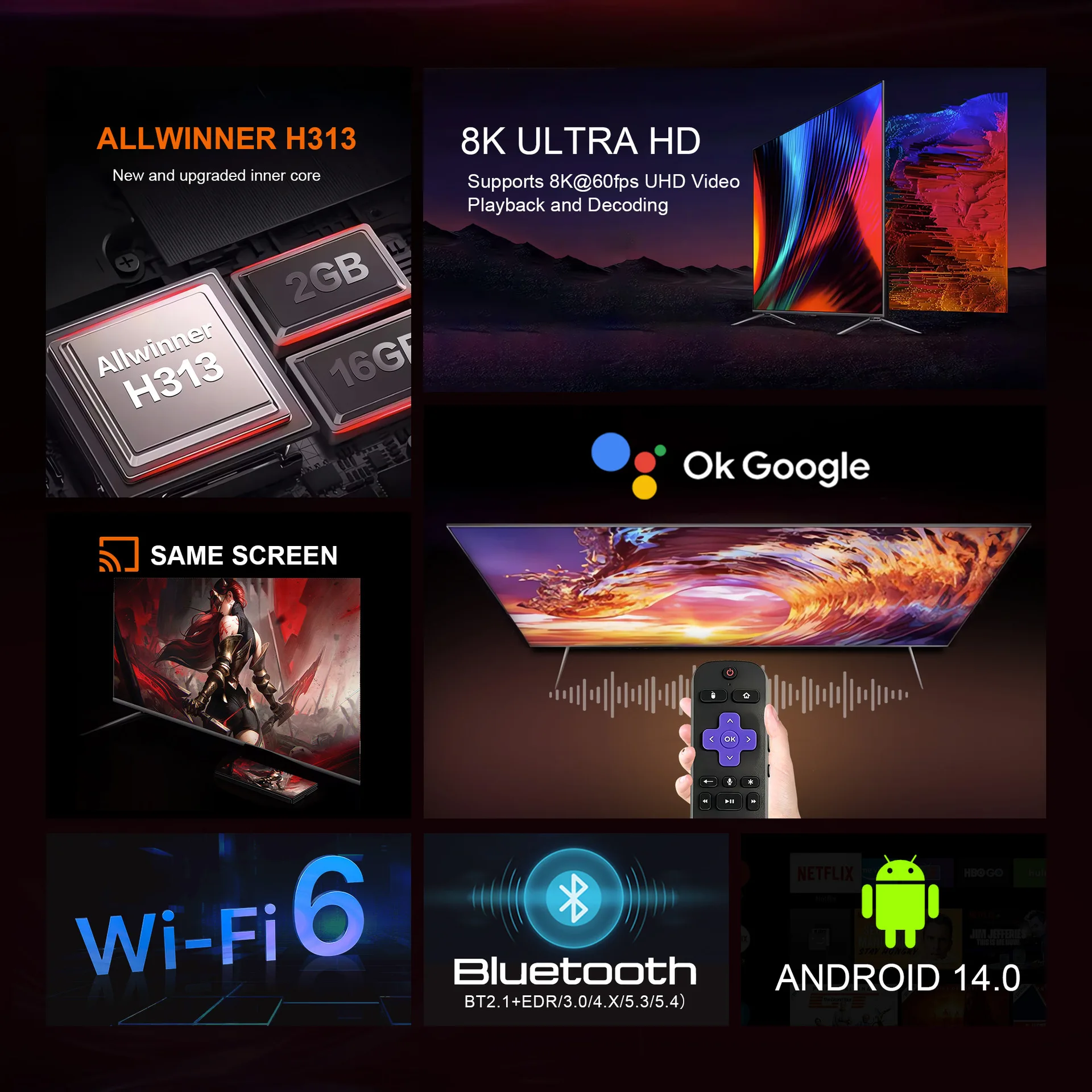 Mortal R1 Ultr Android 14.0 OS Smart TV Box H313 Streaming Media Player Bluetooth Google Assistant Dual Wifi 4K Set Top Box 3D