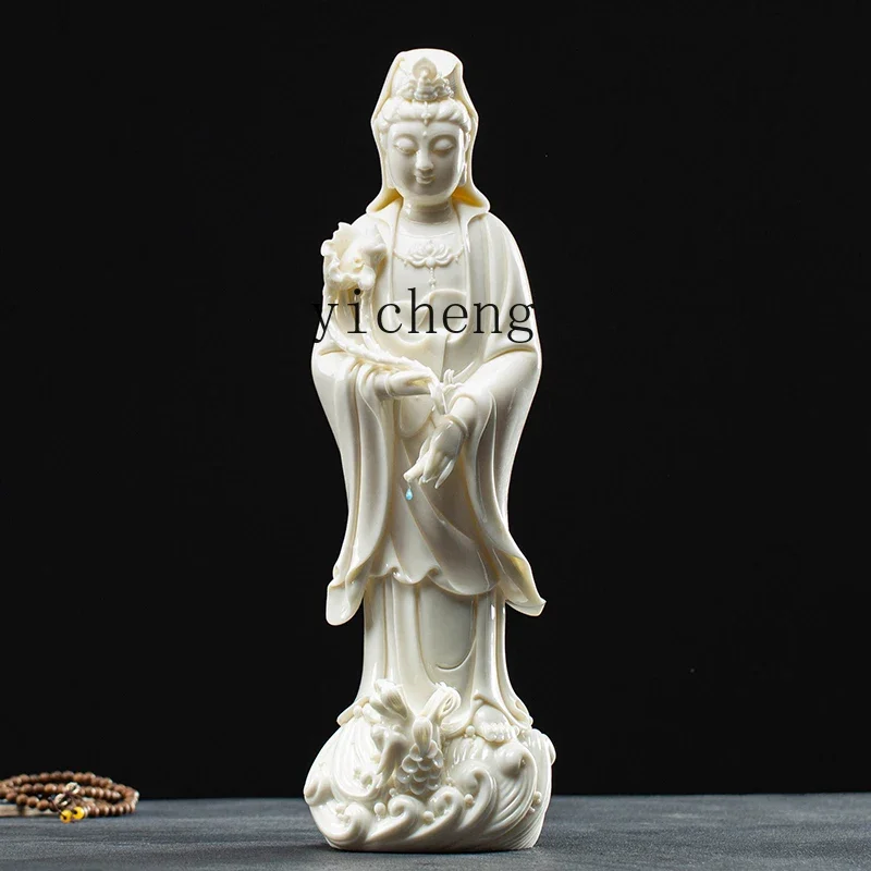 L14 ceramic Guanyin Buddha statue is dedicated to household Dehua white porcelain Guanyin Bodhisattva statue ornament decoration