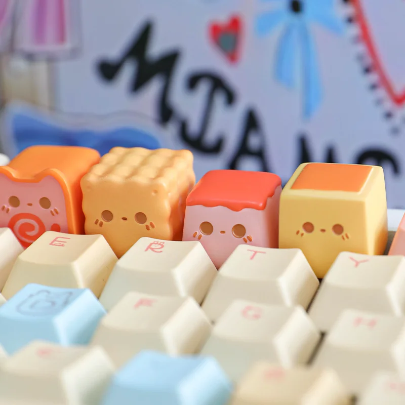 

Kawaii 3D Cute Food Mechanical Keyboard Keycap Set Cartoon Toast Cake Watermelon Design Personalized Keycap For Girls Desk Decor