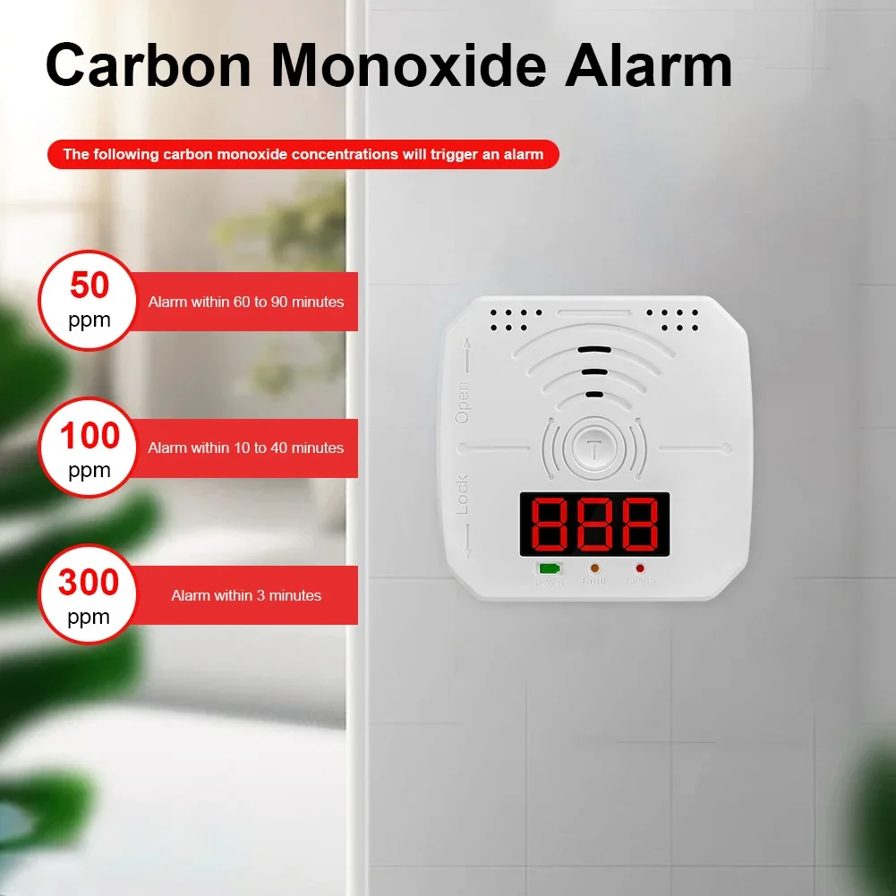 Digital Carbon Monoxide Alarm Detector Battery Powered CO Gas Monitor Alarm Sound Light Warning Home Security Safety