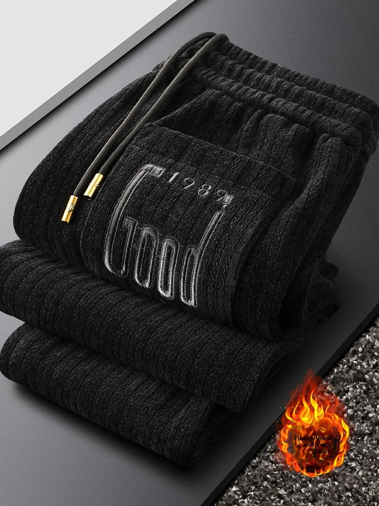 

Winter Thiened Fce Lined Corduroy Men's Casual Pants Slim Fit Warm Trousers Sports Sweatpants Cuffed Youth Faion