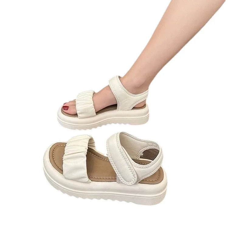 Sandalia femenina 2024 verano venta de zapatos de mujer zuecos con tacón transpirable punta abierta niñas nuevo comodidad bajo primavera gruesa playa Le