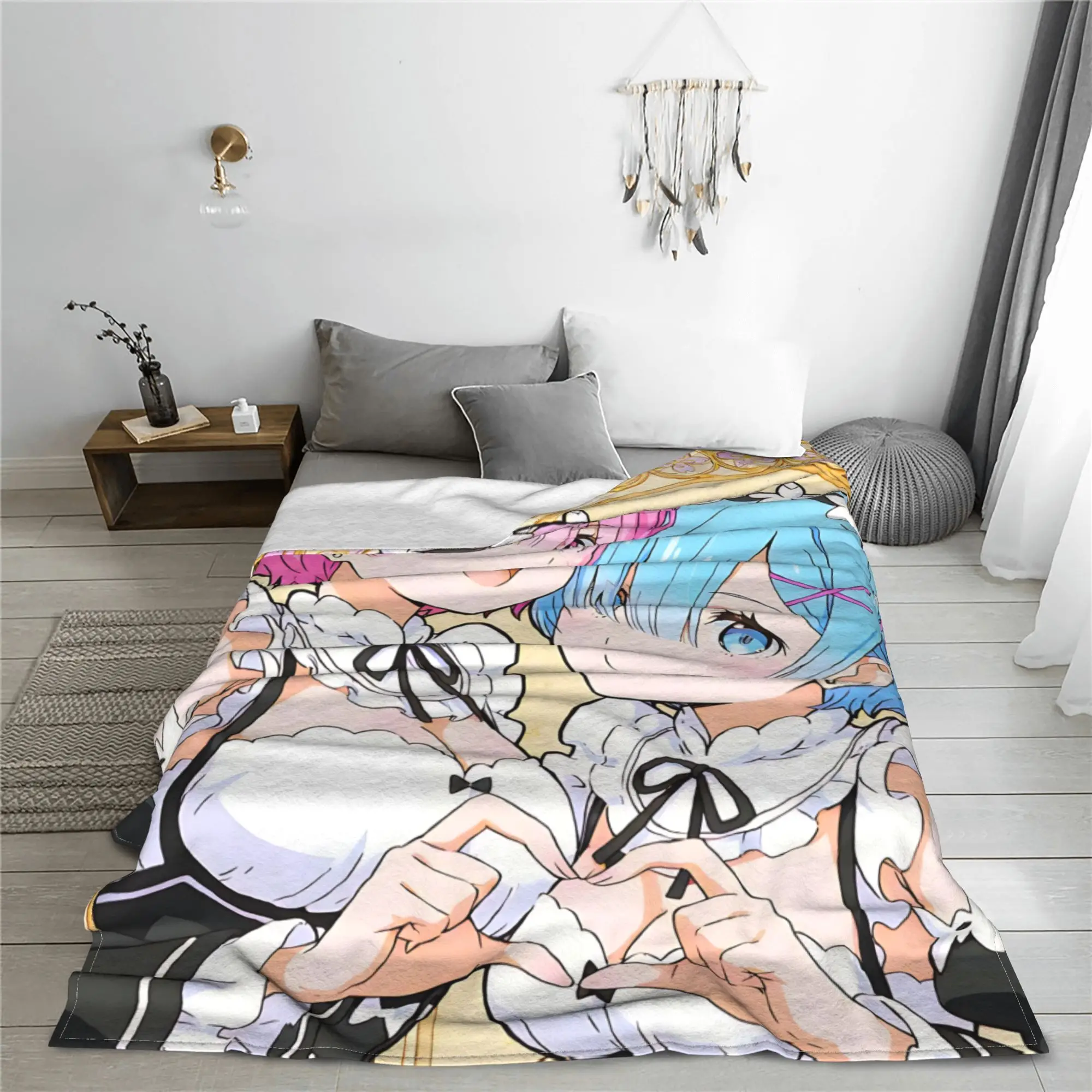 1PC home Cutecore Re Zero Rem Ram  Blanket Super Cosy Plush Home Living Room Sofa halloween