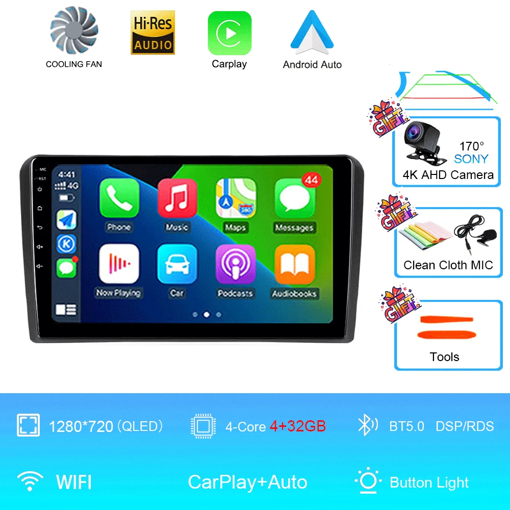 Android 16 Carplay Auto voor Audi A3 8P 2003-2013 autoradio 2din multimediaspeler GPS navigatie audio stereo DSP 360 camera 4G