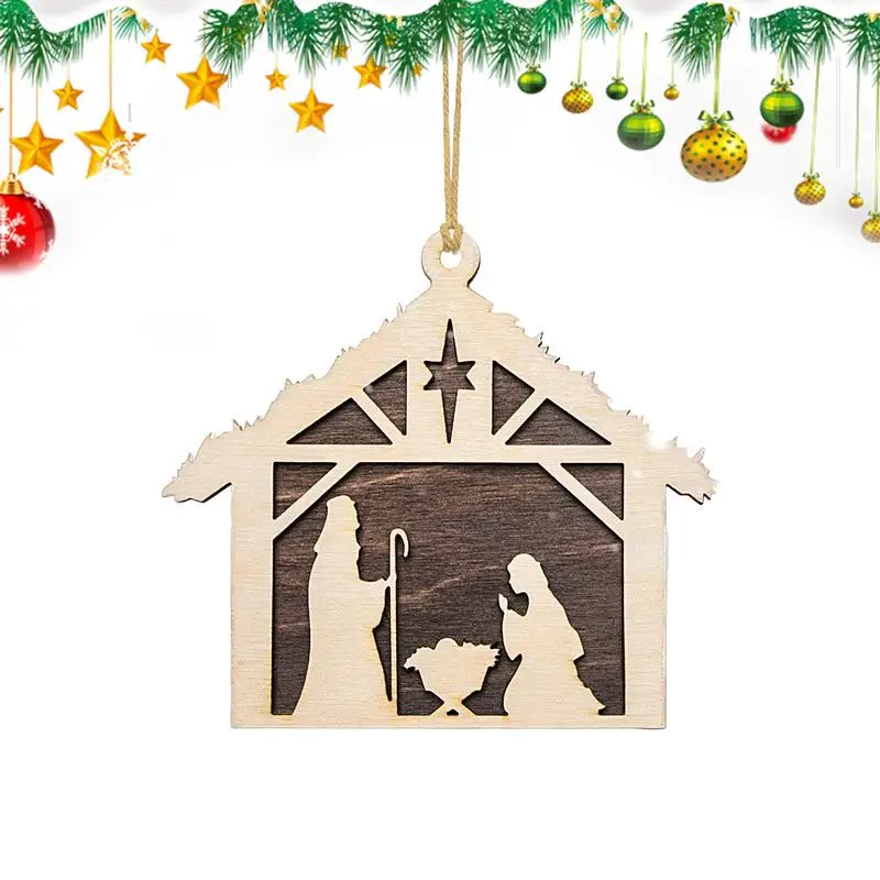 Nativity Scene For Christmas Trees Traditional Christmas Ornaments House Shape Christian Home Decor Aesthetic Wooden Christmas