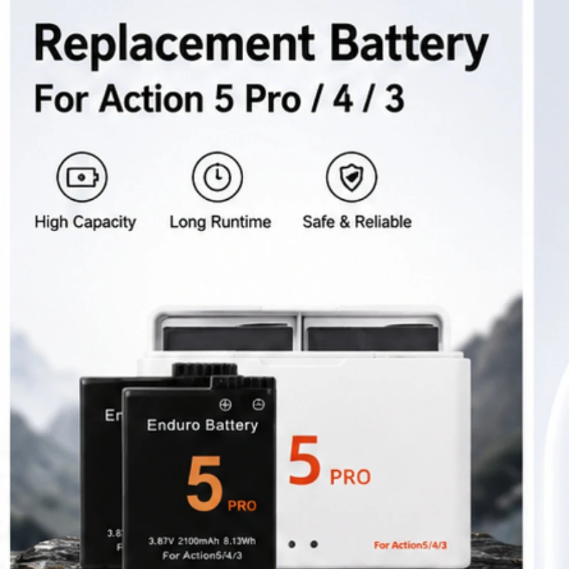 2100MAH3.87V Suitable for DJI Action5 Pro/4/3 Battery Long Endurance Sports Camera Action4/3 Accessories Battery Digital Battery