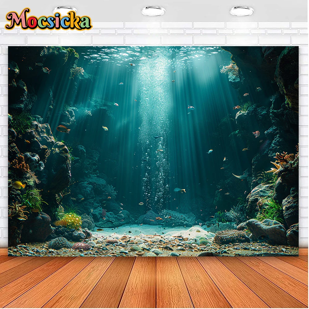 Mocsicka تحت الماء التصوير خلفية ضوء الشمس من خلال الصخور المائية النباتات الأسماك الحياة البحرية ساحر المحيط استوديو ديكور