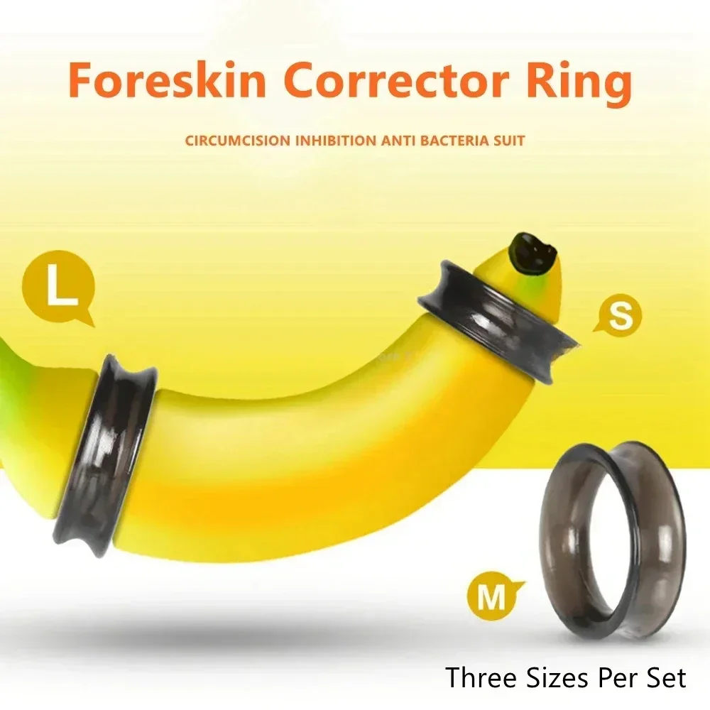 3PCS Reusable Foreskin Correction แหวนแหวน Cock Foreskin ซ่อมแหวนอวัยวะเพศชาย DELAY Ejaculation เพศของเล่นสําหรับผู้ชาย Glans แหวน