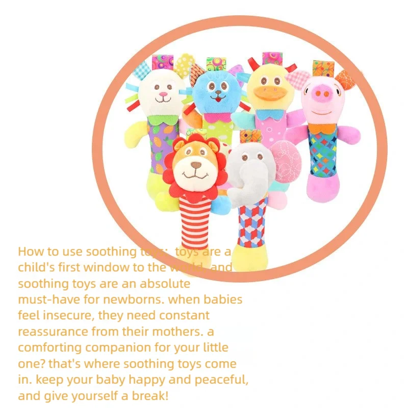 Soft Hand Crank Baby Rattles Cartoon Animal Plush Toys with BB Call Voice Squeaky Sensory Travel Accessory for Toddlers