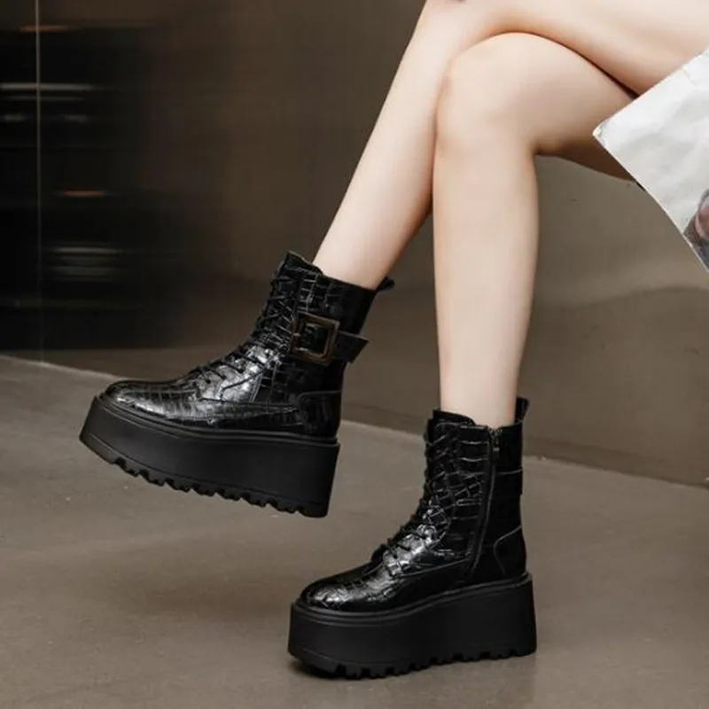 

Новые роскошные женские армейские ботинки 8 см, ботильоны, кроссовки на платформе, весна-осень, теплая зимняя женская обувь на меху из натуральной кожи, ботинки