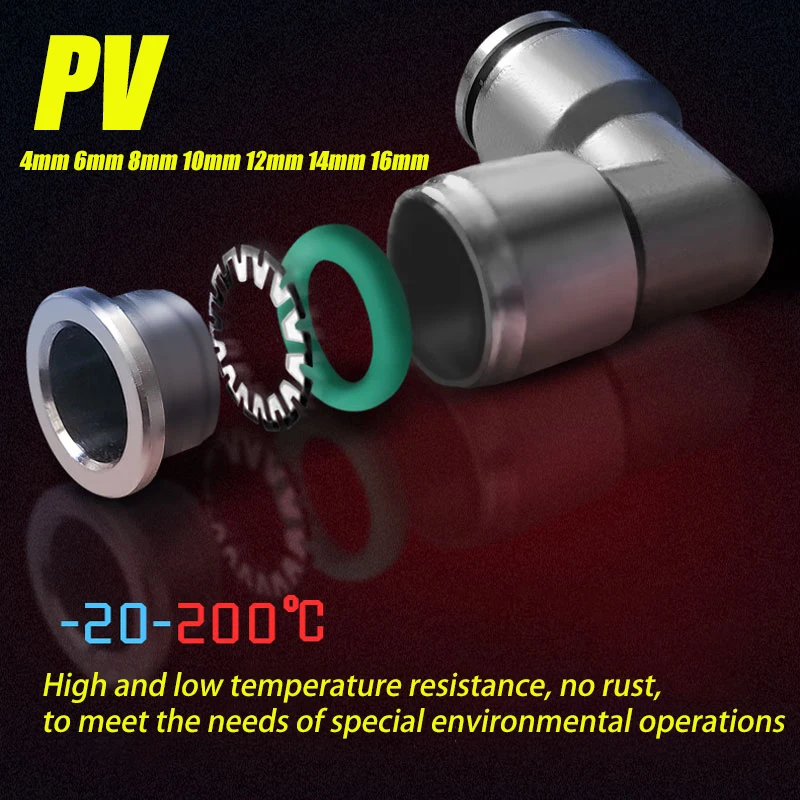 

304 Stainless Steel PV Pneumatic Air Hose Fitting 4/6/8/10/12/14/16mm Quick Coupling Nickel Plated High Pressure Tube Connector