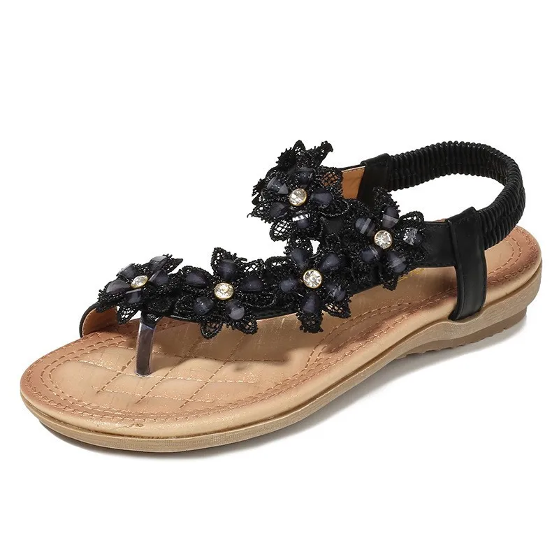 

Sandals Women's Floral Pattern Toe Ring Slingback Beach Sandals Flat Women Summer Shoes Bohemia Flowers Beach Ladies Shoes