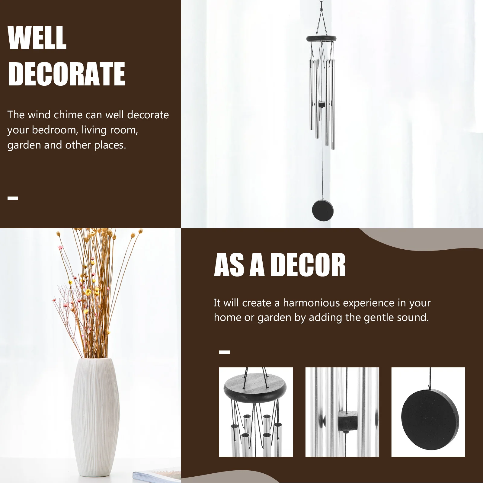 

Metal Wind Chime Pendant Bell outside Outdoor Ornaments Chinese Style Chimes Aluminum Tube Retro Decor