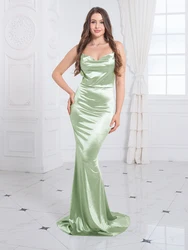 Sage Green Cowl Neck Cross Straps Backless Drop Waist Sleeveless Mermaid Maxi Dress Floor Length Evening Party Gown Summer