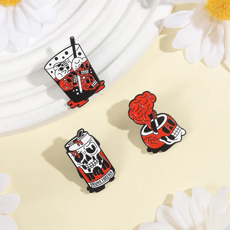 

Dark style skull drink brooch, quirky ashtray, cola cup, metal trendy cool punk style personalized accessory