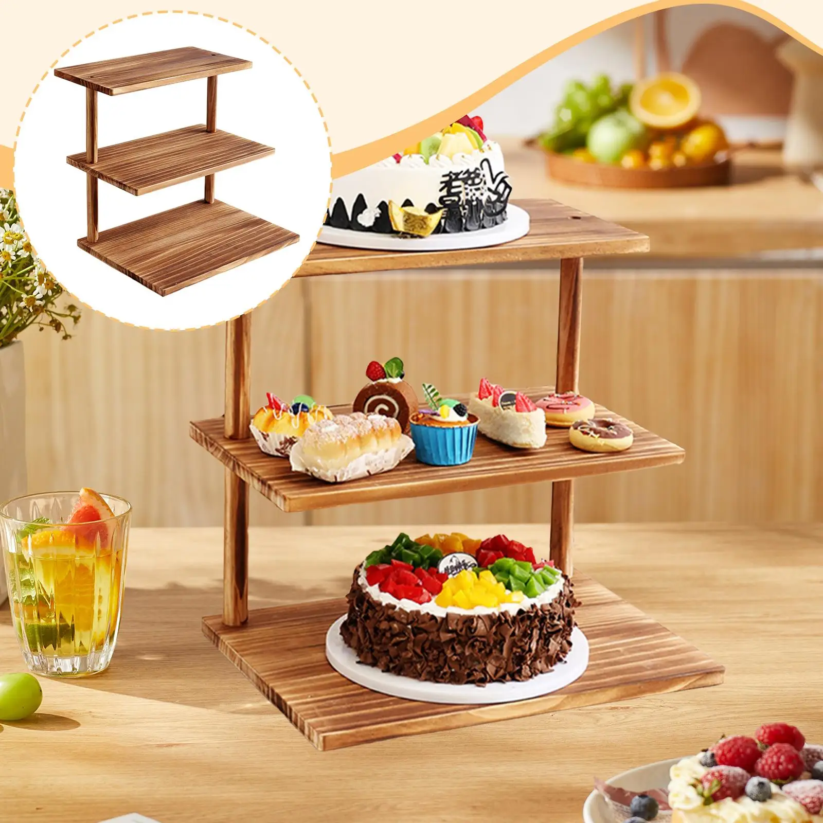 Sturdy 3 Tier Cupcake Stand Wood Material Elegant Pastry Dessert Holder for Wedding Kitchen Parties Display view 5