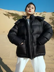 Winter Coats for Women Warm Hooded Short Puffer Jacket New 90% White Duck Down Loose Casual Simple Parkas Thick Puff Overcoat