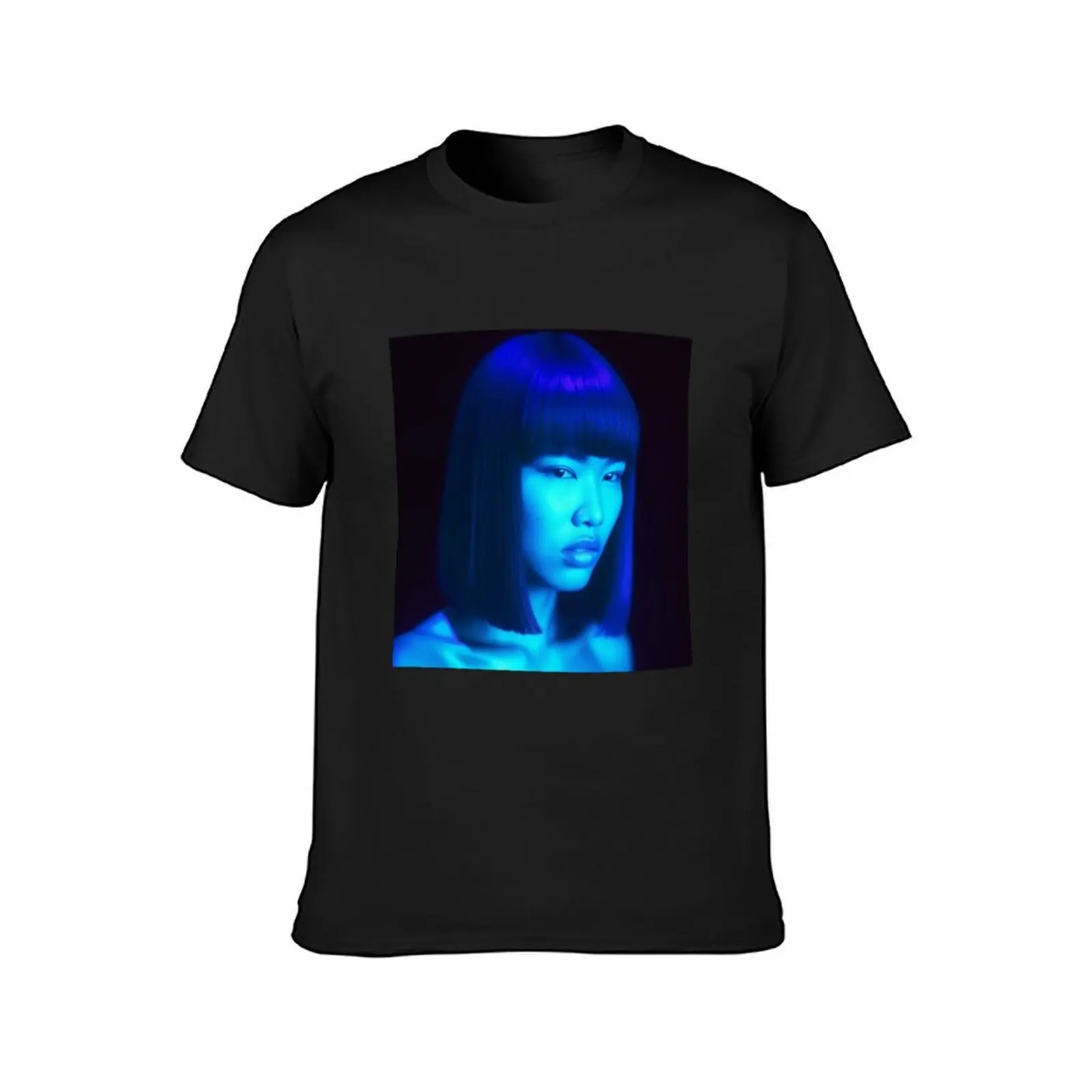 asian girl with black hair with blue light T-Shirt anime sweat kawaii clothes tees T-shirts for men cotton