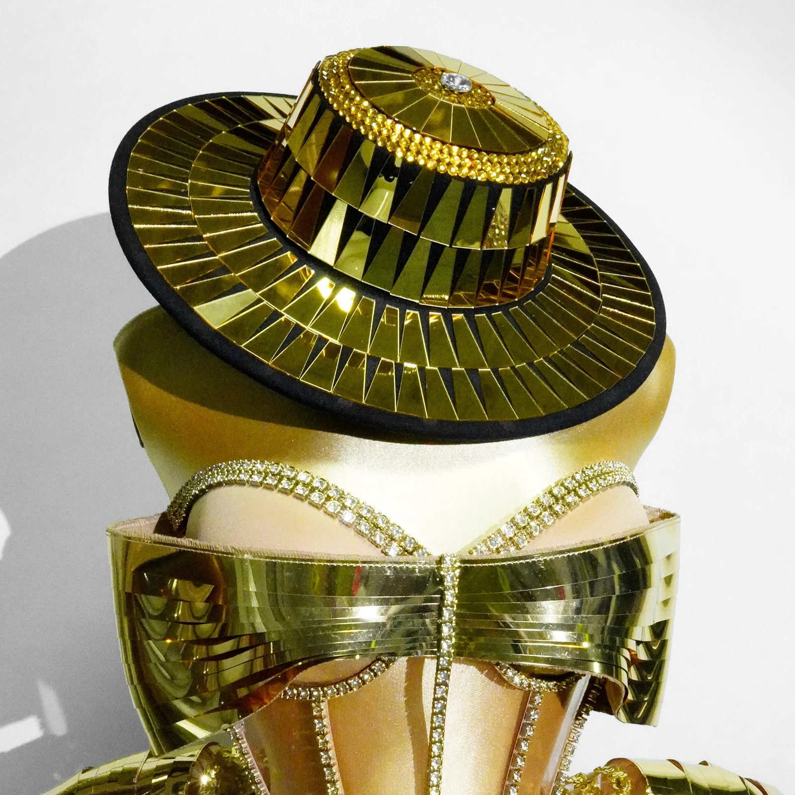 Glitter Golden Crystal Mirror Dress Jazz Hat Gogo Dance Drag Stage Outfit Women's Costume Show NightClub Fantasia Evening Party