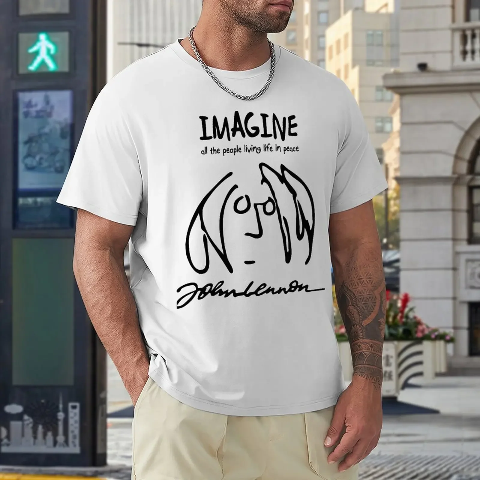 Summer Design Tees Short Sleeve Classic Plus Size Clothes Birthday Gift  Imagine T Shirt  Man Vintage T Shirts