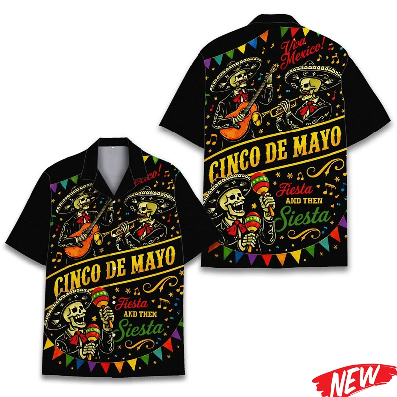 

Mexico Graphic Hawaiian Shirt For Men Cinco de Mayo Aloha Shirts Button Down Short Sleeve Unisex Summer Beach Party Outfit