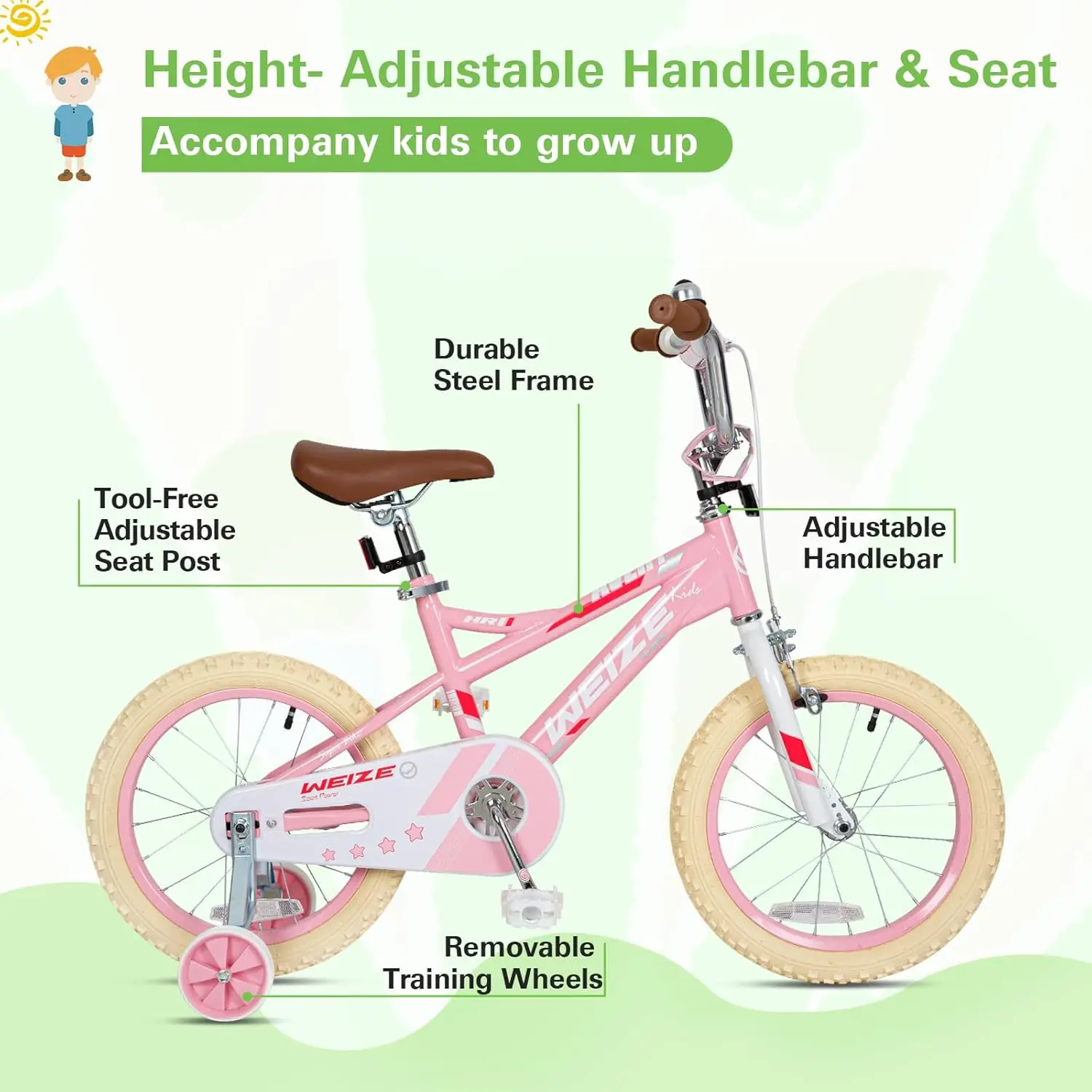 Kids Bike,16 20 Inch Children Bicycle for Boys Girls Ages 4-12 Years Old, Rider Height 38-60 Inch, Coaster Brake, Multiple Color