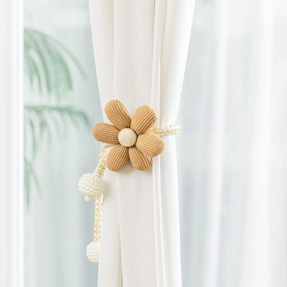 2Pcs Flower Shape Curtain Tiebacks No Punching Pearl Buckle Curtain Fixer Clip Nordic Style Binding Rope Room Decor