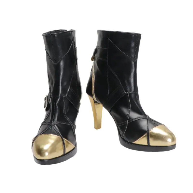Anime Zenless Zone Zero Evelyn Chevalier Cosplay Shoes Black High Heels Short PU Leather Boots For Halloween Carnival