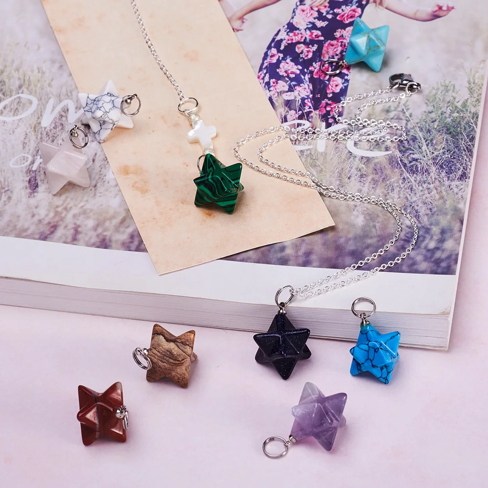 10pcs Natural Stone Pendants Reiki Heal Merkaba Star Pendant Charms For Jewelry Making DIY Necklace Earrings Findings