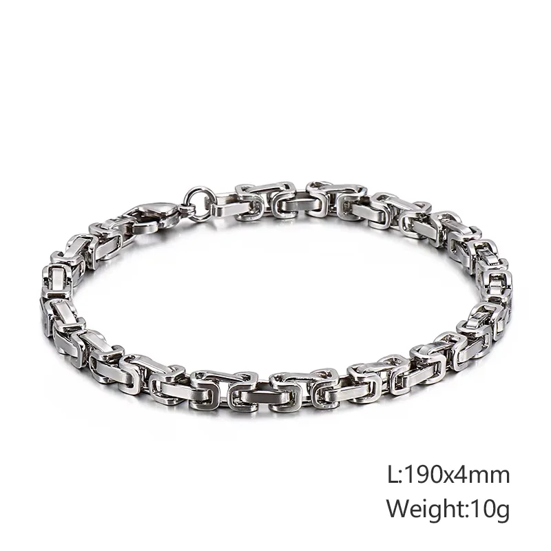Fongten Powerful Versatile King Chain Men's Stainless Steel Rock Bracelet Punk Byzantine Chain Trendy Wrist Fashion Jewelry Gift
