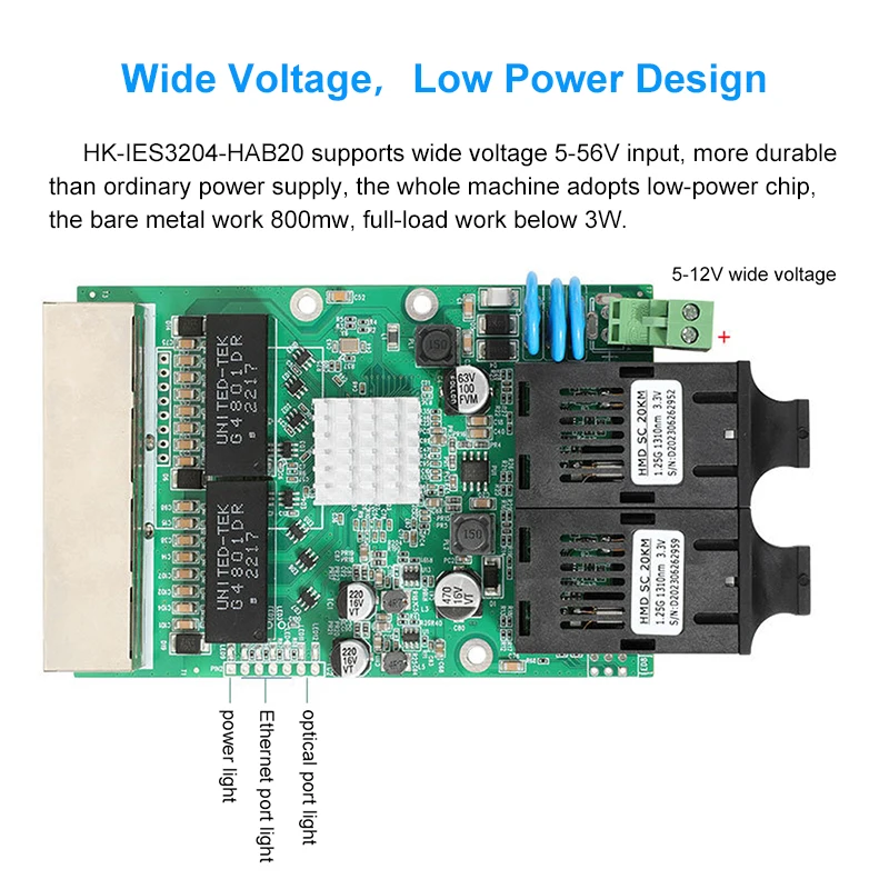 Industrial 2-Port Optical 4-Port Electrical Gigabit Single-Mode Single-Fiber Embedded Switch Module with 20km Reach - AB Series