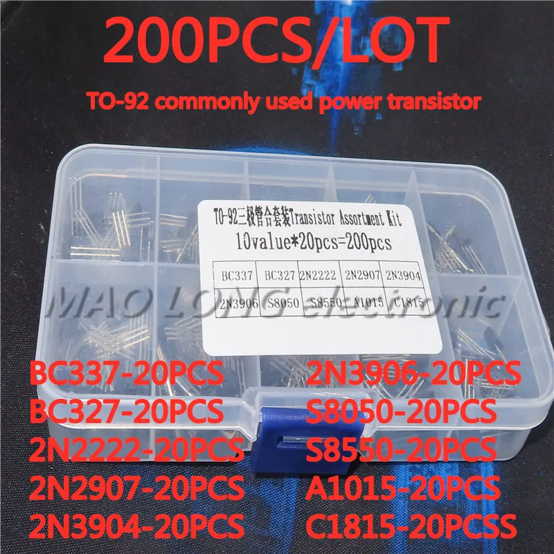 

200PCS/LOT BC337 BC327 2N2222 2N2907 2N3904 2N3906 S8050 S8550 A1015 C1815 TO-92 Commonly used low-power tertiary tube