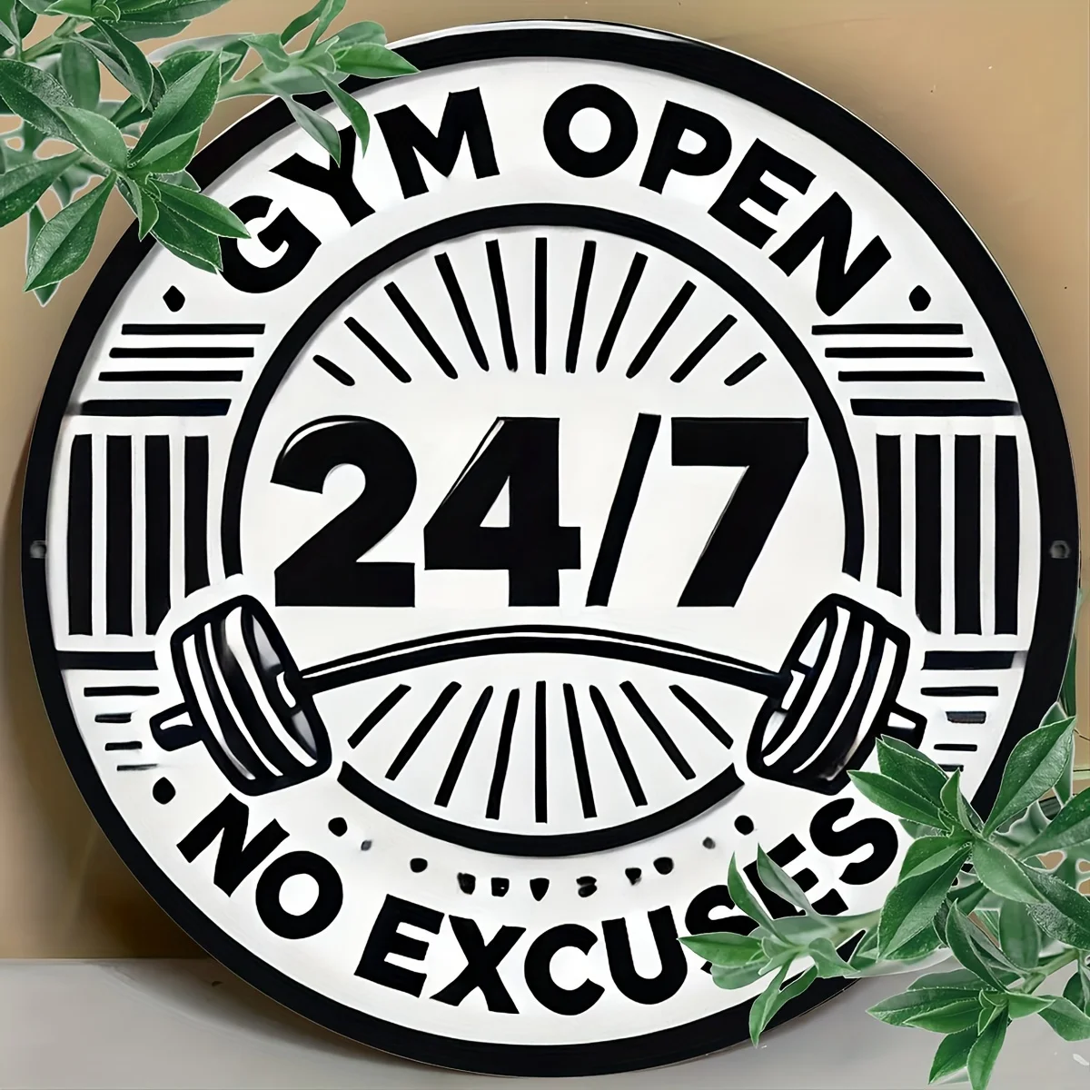 Rundes Metallschild „Gym Open 24 Stunden“ im Vintage-Stil – 20,32 x 20,32 cm, langlebige Aluminium-Wandkunst für Fitness-Center-Dekoration – Easy t