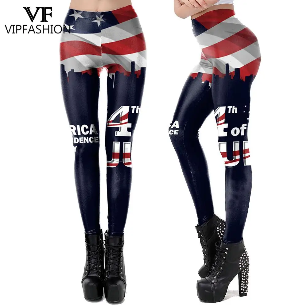 Leggings Fitness VIP FASHION New Women quarto di luglio Festival stampato bandiera americana vita alta elasticità Legging per donna