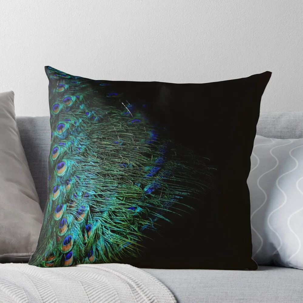 

Peacock feathers on a black background Throw Pillow Pillow Cover Bed pillowcases christmas supplies