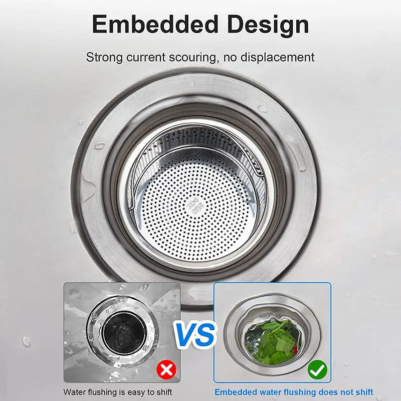 

Stainless Steel Kitchen Sink Garbage Filter With Handle Washing Vegetable Basin Food Slag Sewer Screen Funnel