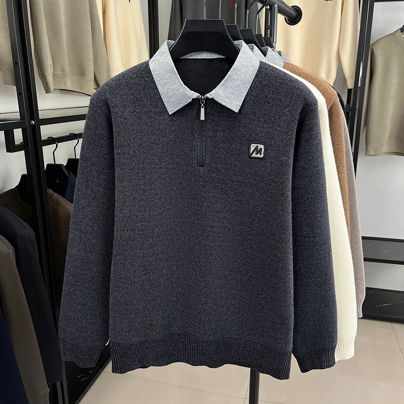 نصف ارتفاع سستة سترة الرجال الخريف والشتاء الرجال وهمية قطعتين قميص طوق محبوك قاعدة أعلى