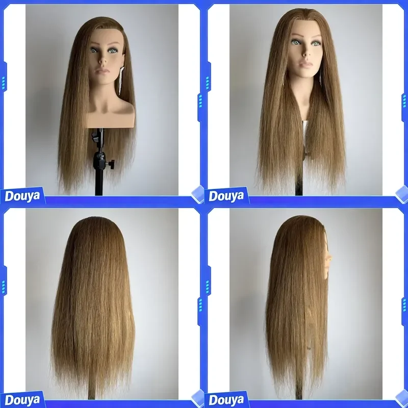 Manufacturer Price 24 Inch 180g 100% Human Hair Training Head Europe Face Hair Mannequin Head With Shoulder for Hairdresser