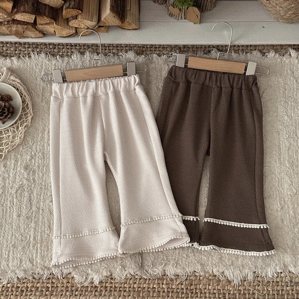 Girl Pants 2026 Spring and Autumn New Suit Korean Style Girl Baby Fashion Casual Grain Lace Loose Micro Slacks Simple