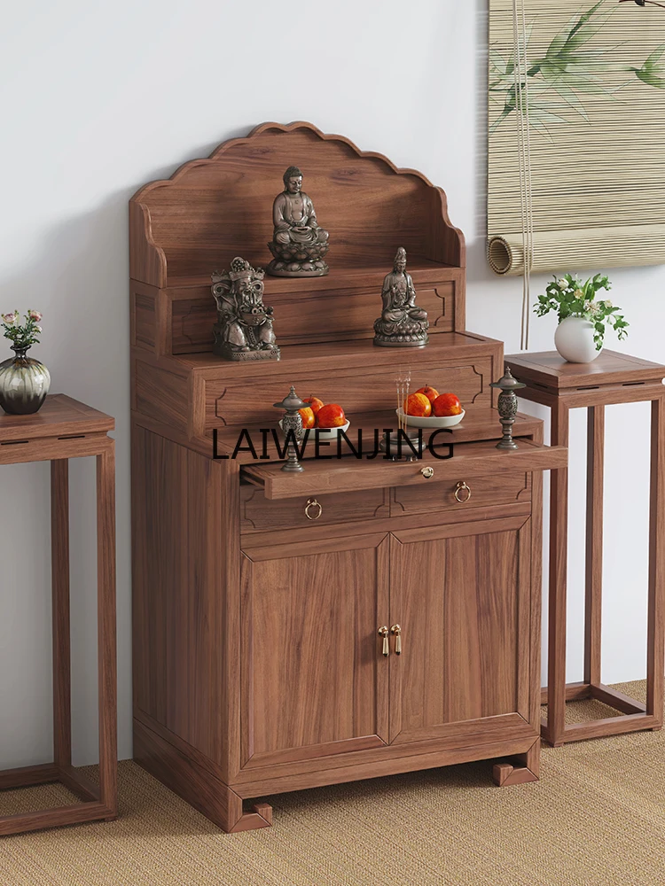 MJY Black Walnut Tibetan Three-layer Offering Table Household God of Wealth Offering Buddha Table Cabinet