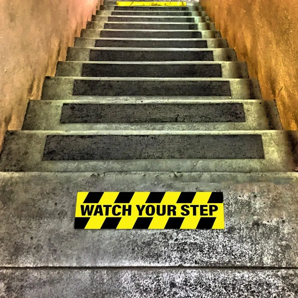 4PCS Anti Slip Floor Sticker 15x60cm Watch Your Step Yellow Black Striped Tape for Stairs For Steps Outdoor Indoor