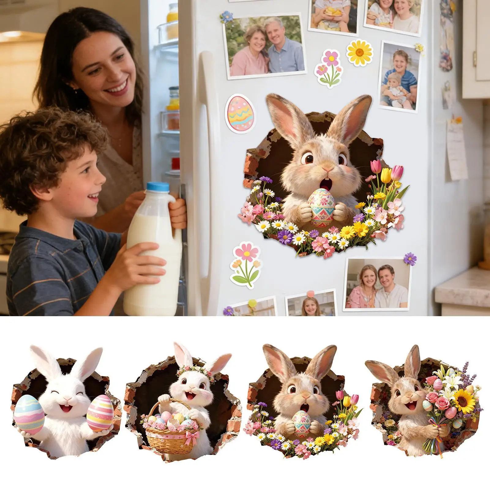 Easter Window Clings 2 Pieces Colorful Self Adhesive Cute Cartoon Holiday Home Bunny Stickers for Glass Mirror Toilet Seat Tile