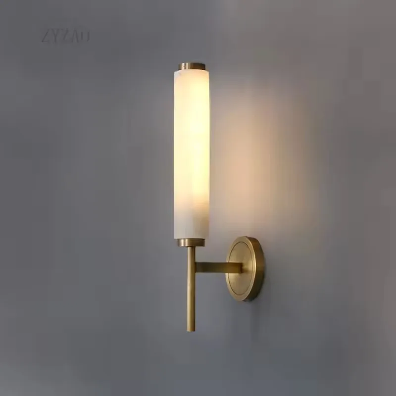 

Natural marble wall lamp, light luxury American living room, study, aisle lamp, retro copper wall lamp
