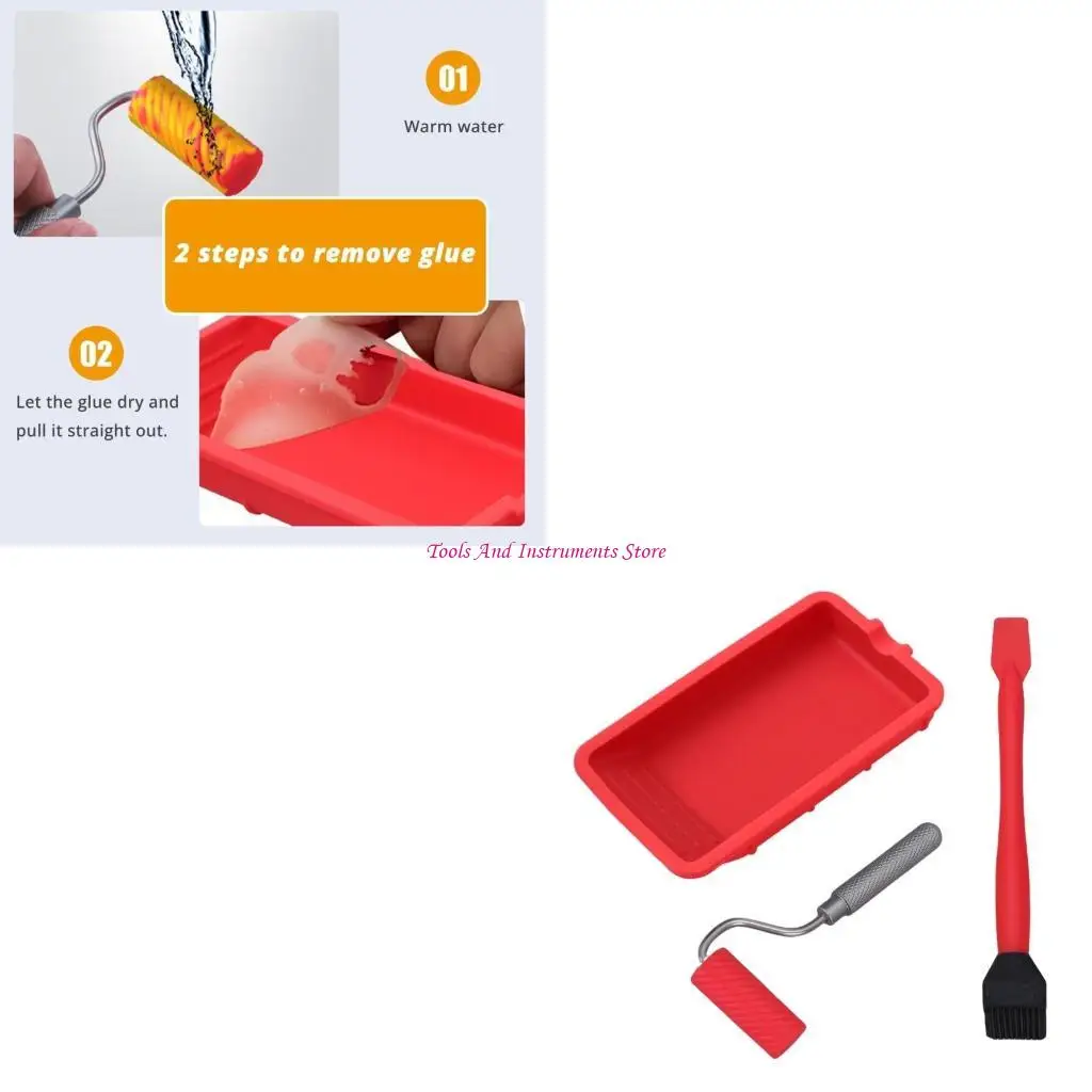 Aplicação Conjunto silicone roller com pincel com bandeja Fácil limpar o pincel silicone para o projeto C7AC