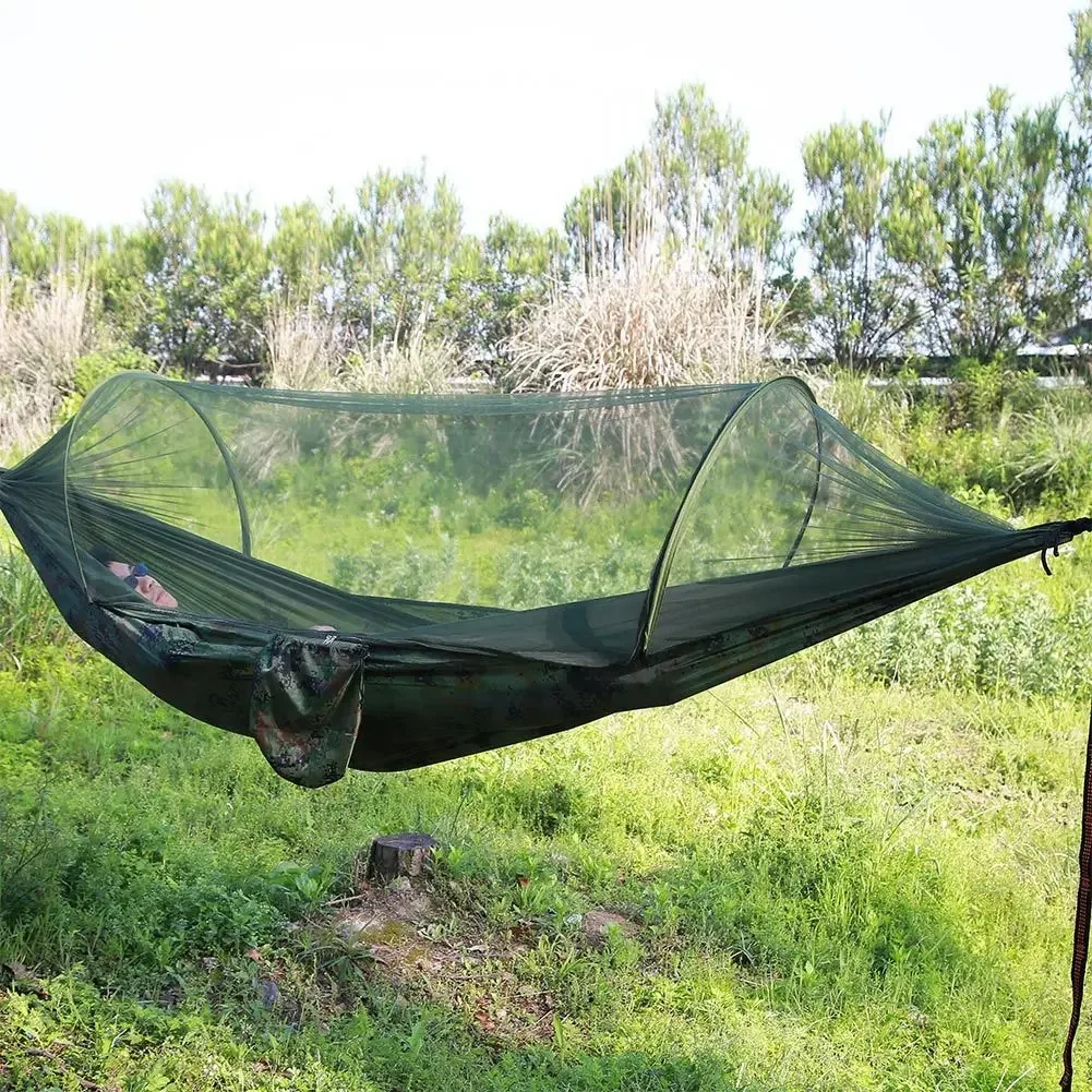 Automatic Quick Open Hammock with Mosquito Net Single Double Nylon Camping Hanging Bed Outdoor Anti-Mosquito Tent Hammock