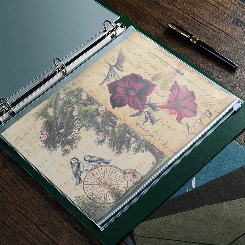 Sacs de Rangement de Documents en Poudre pour Reliure à 3 Anneaux, Pochettes de 11,4x9,4 Pouces, 12 Pièces